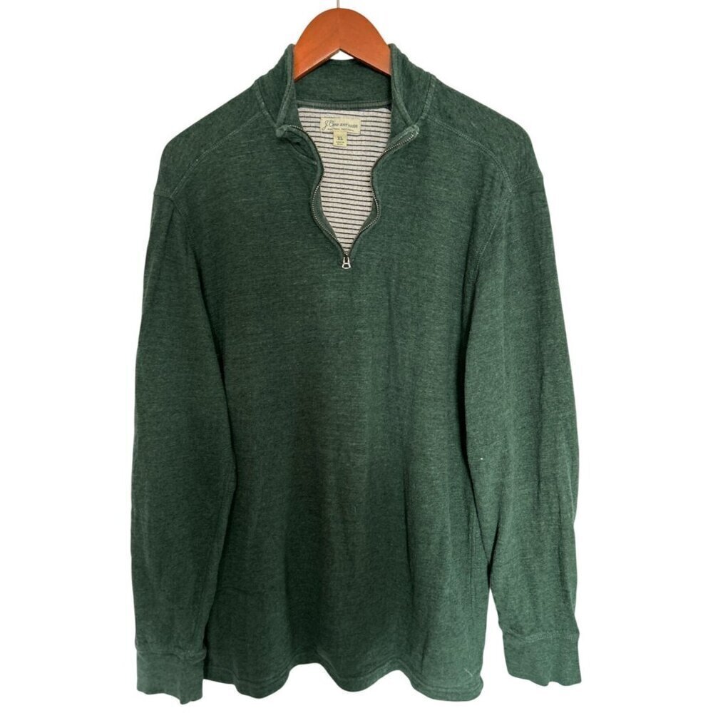J.CREW Knit Goods Sweater 1/4 Zip Sweater Terry Cotton Green Size XLarge